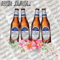 Beer Bottle Floral - Michelob Ultra INSTANT DOWNLOAD print file PNG