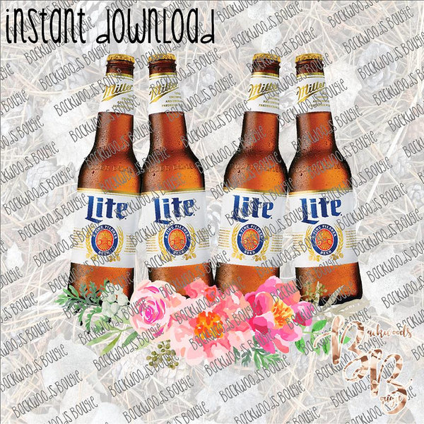 Beer Bottle Floral - Miller Lite INSTANT DOWNLOAD print file PNG