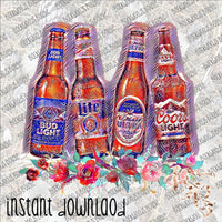 Beer Bottles Floral INSTANT DOWNLOAD print file PNG