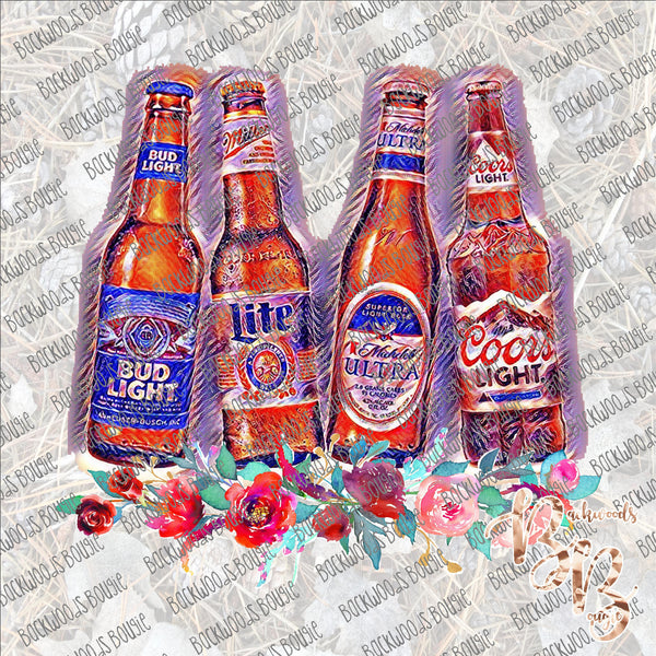 Beer Bottles Floral SUBLIMATION Transfer READY to PRESS