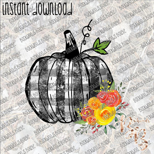 Black and White Distressed Pumpkin INSTANT DOWNLOAD print file PNG