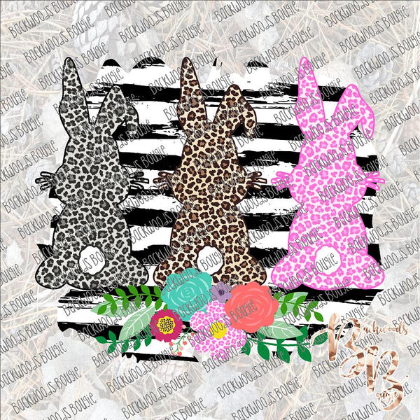 Black and White Stripe Floral Leopard Bunny SUBLIMATION Transfer READY to PRESS