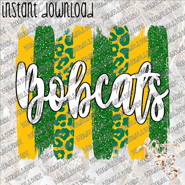 Bobcats Brushstrokes Green and Yellow INSTANT DOWNLOAD print file PNG