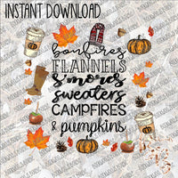 Bonfires Flannels S'mores Sweaters Campfires & Pumpkins INSTANT DOWNLOAD print file PNG