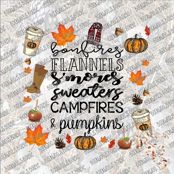 Bonfires Flannels S'mores Sweaters Campfires & Pumpkins SUBLIMATION Transfer READY to PRESS