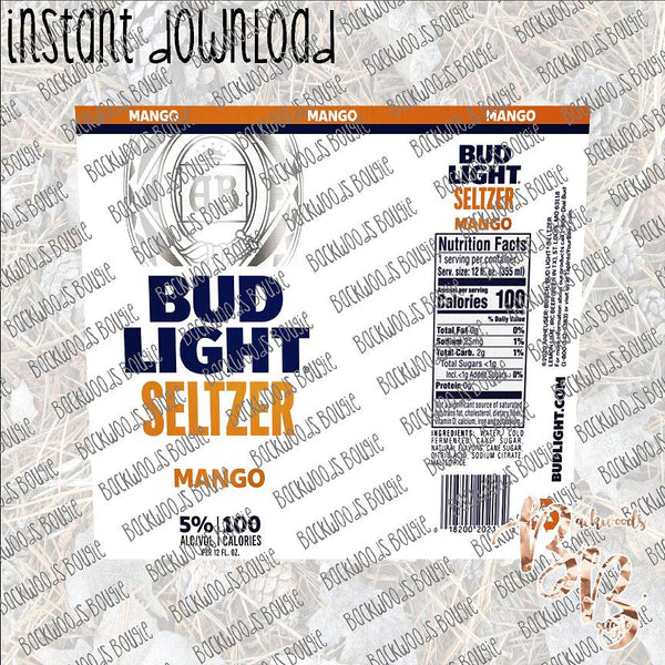 Bud Light Seltzer Mango INSTANT DOWNLOAD print file JPG for SKINNY TUMBLER or CAN HUGGIE Straight and Curved