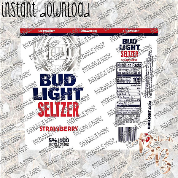 Bud Light Seltzer Strawberry INSTANT DOWNLOAD print file JPG for SKINNY TUMBLER or CAN HUGGIE Straight and Curved
