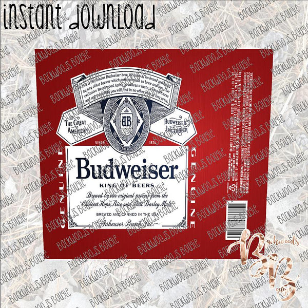 Budweiser Can INSTANT DOWNLOAD print file JPG for SKINNY TUMBLER or CAN HUGGIE Straight and Curved