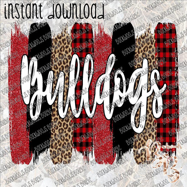 Bulldogs Brushstrokes Red and Black INSTANT DOWNLOAD print file PNG