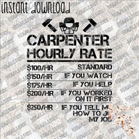 Carpenter Hourly Rates INSTANT DOWNLOAD print file PNG