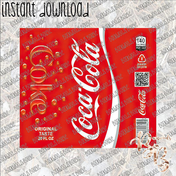 Coca Cola INSTANT DOWNLOAD print file JPG for SKINNY TUMBLER or CAN HUGGIE Straight and Curved