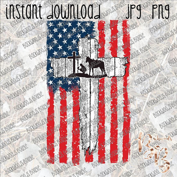 Cowboy Cross American Flag INSTANT DOWNLOAD print file PNG