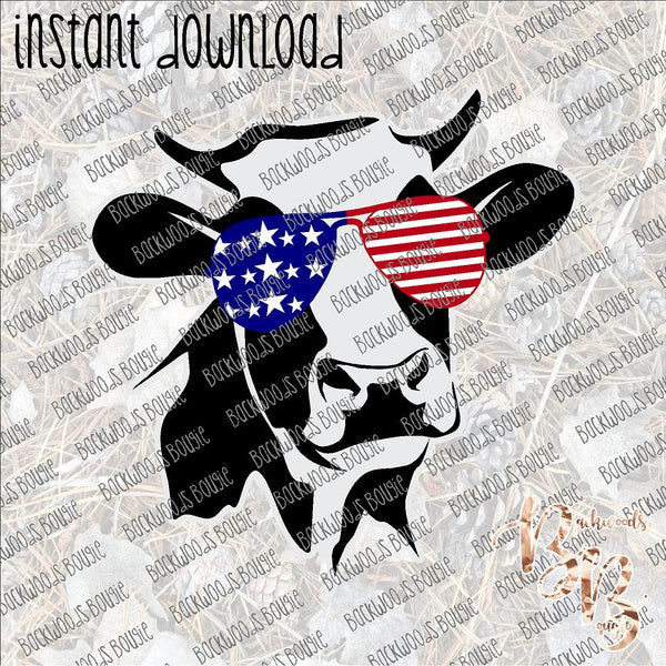 Cow in America Sunglasses INSTANT DOWNLOAD print file PNG