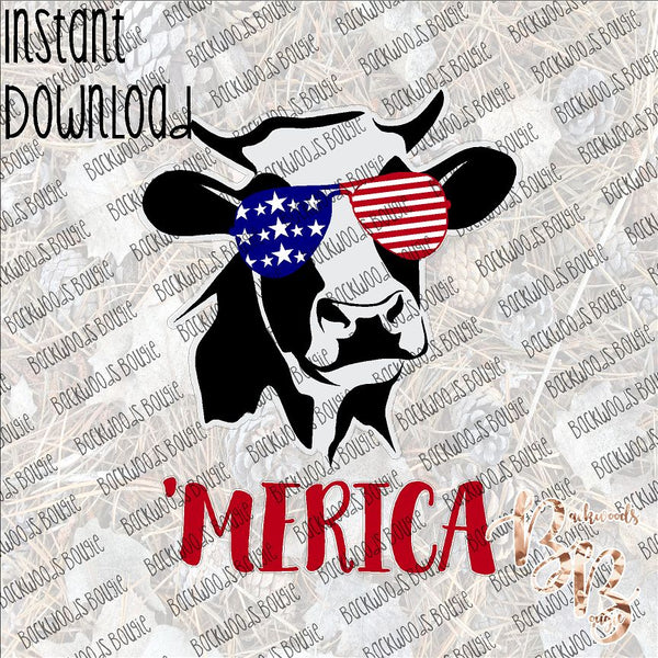 Cow in America Sunglasses 'Merica INSTANT DOWNLOAD print file PNG