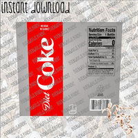 Diet Coke INSTANT DOWNLOAD print file JPG for SKINNY TUMBLER or CAN HUGGIE Straight and Curved