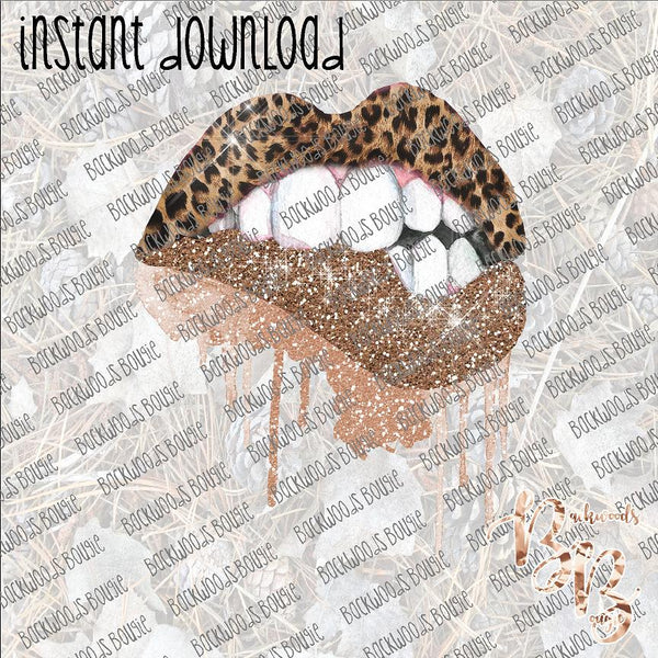 Dripping Lips Leopard Gold INSTANT DOWNLOAD print file PNG