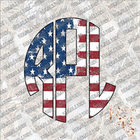 Flag Monogram Circle PERSONALIZED SUBLIMATION Transfer READY to PRESS... leave initials and last name  in notes to seller