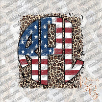 Flag Monogram with Distressed Leopard Background PERSONALIZED SUBLIMATION Transfer READY to PRESS... leave initials and last name  in notes to seller