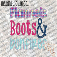 Flannels Boots and Bonfires INSTANT DOWNLOAD print file PNG