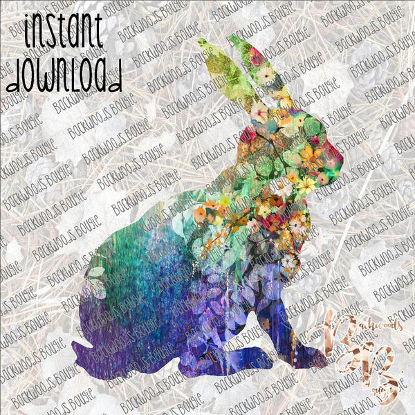 Floral Bunny INSTANT DOWNLOAD print file PNG