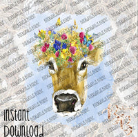 Floral Cow Head INSTANT DOWNLOAD print file PNG