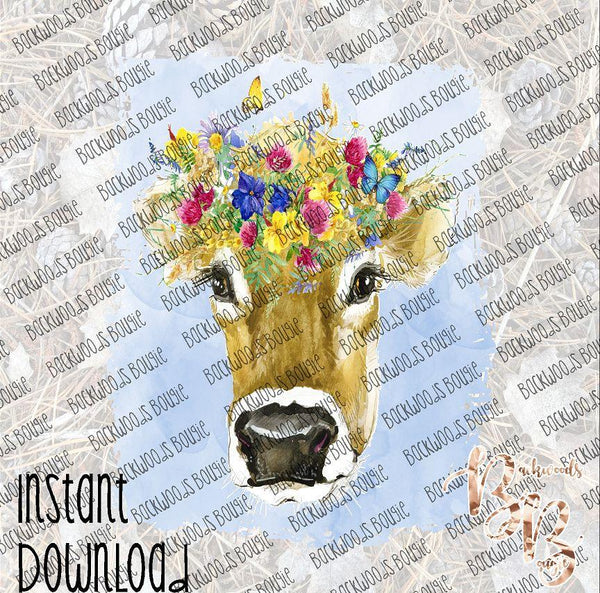 Floral Cow Head INSTANT DOWNLOAD print file PNG