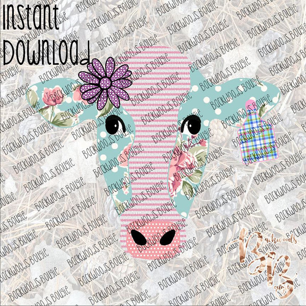 Girly Cow INSTANT DOWNLOAD print file PNG