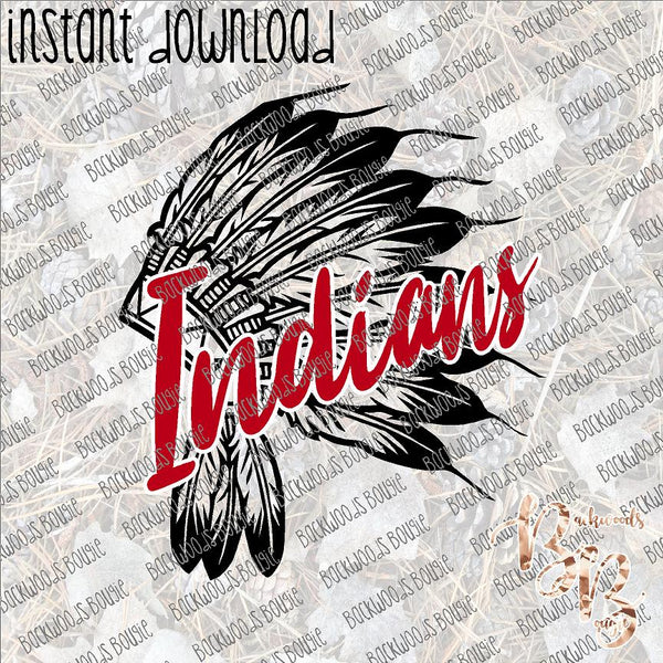 Headdress Indians Mascot with Red INSTANT DOWNLOAD print file PNG