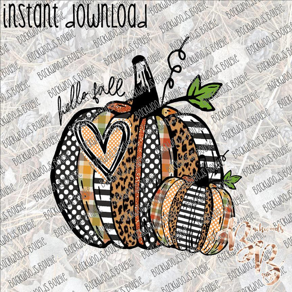 Hello Fall Pumpkin 2 INSTANT DOWNLOAD print file PNG