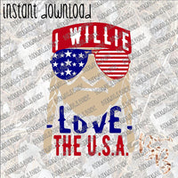 I Willie Love the USA 2 INSTANT DOWNLOAD print file PNG