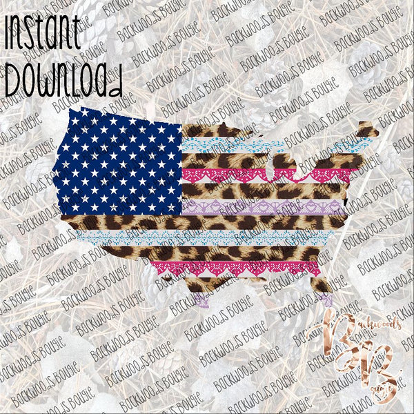 Leopard & Lace USA INSTANT DOWNLOAD print file PNG