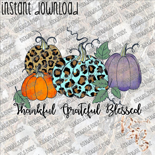 Leopard and Grunge Pumpkins Thankful Grateful Blessed INSTANT DOWNLOAD print file PNG