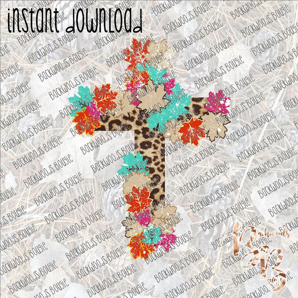 Leopard Fall Cross INSTANT DOWNLOAD print file PNG