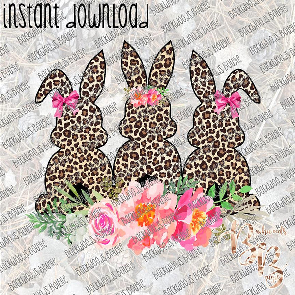 Leopard Floral Bunnies INSTANT DOWNLOAD print file PNG