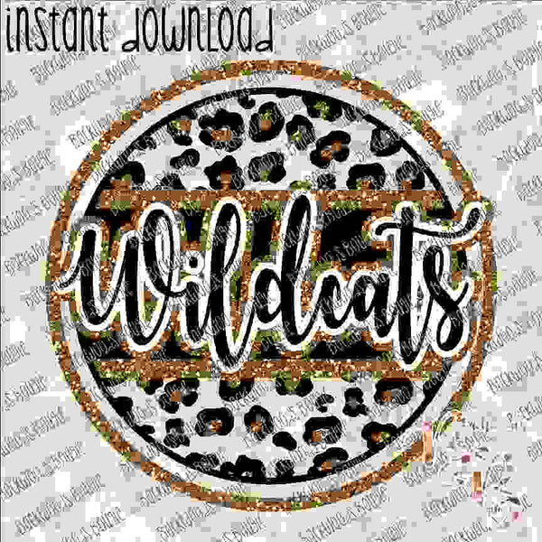 Leopard Glitter Circle Wildcats INSTANT DOWNLOAD print file PNG