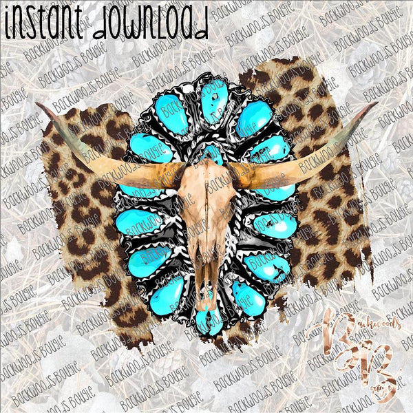 Leopard Turquoise Longhorn INSTANT DOWNLOAD print file PNG