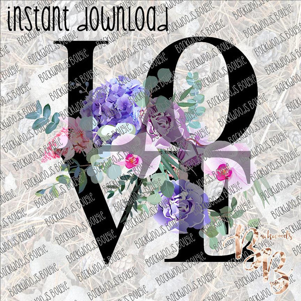 Love Floral INSTANT DOWNLOAD print file PNG