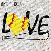 Love Softball INSTANT DOWNLOAD print file PNG