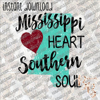 Mississippi Heart Southern Soul INSTANT DOWNLOAD print file PNG