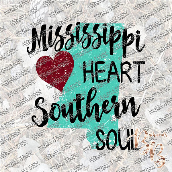 Mississippi Heart Southern Soul SUBLIMATION Transfer READY to PRESS