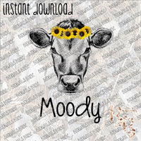 Moody Cow INSTANT DOWNLOAD print file PNG