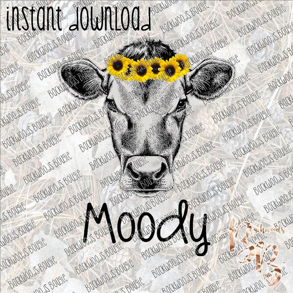 Moody Cow INSTANT DOWNLOAD print file PNG