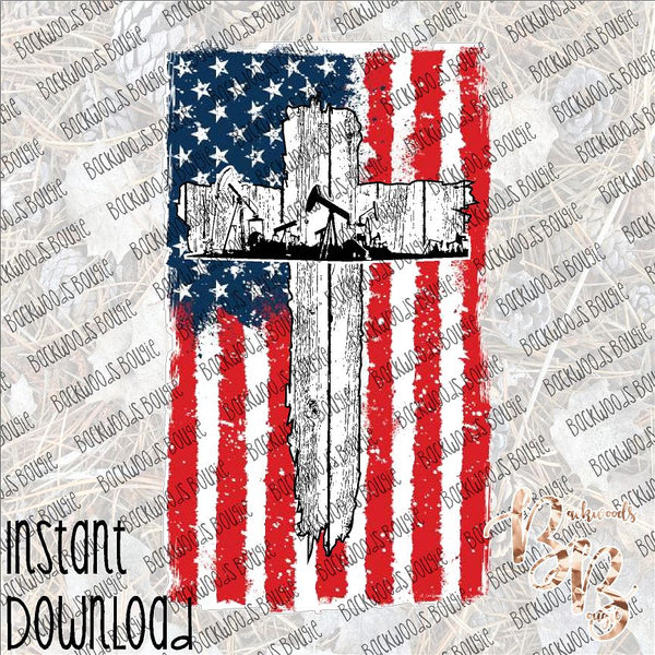 Oilfield American Flag Cross INSTANT DOWNLOAD print file PNG