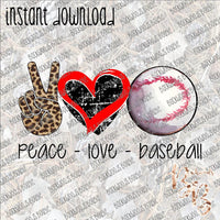 Peace Love Baseball INSTANT DOWNLOAD print file PNG