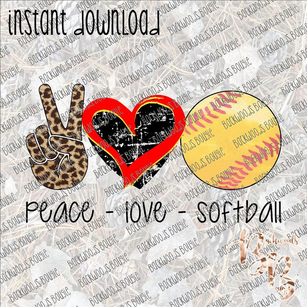 Peace Love Softball INSTANT DOWNLOAD print file PNG