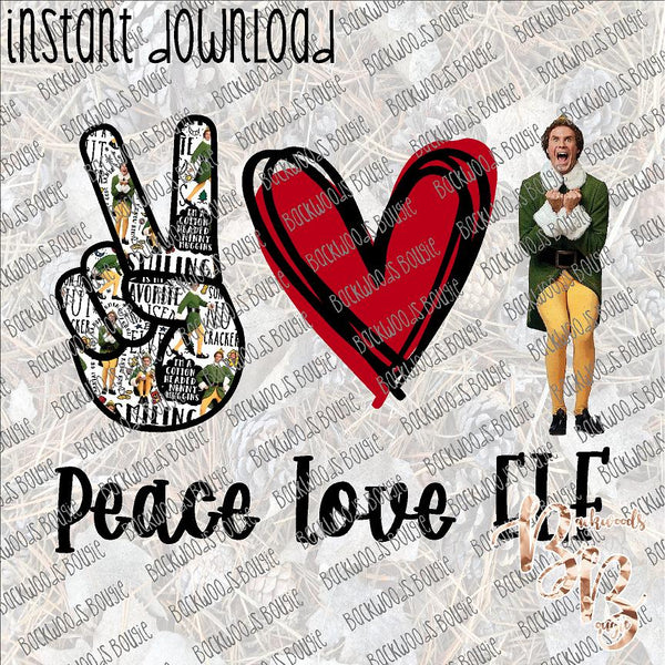 Peace Love Elf INSTANT DOWNLOAD print file PNG