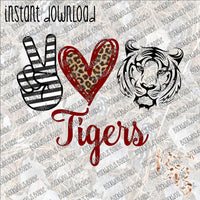 Peace Love Tigers maroon INSTANT DOWNLOAD print file PNG