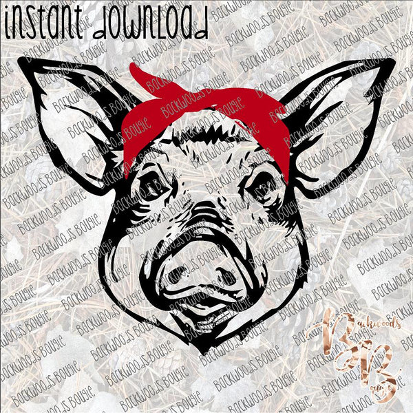 Pig in a Head Band INSTANT DOWNLOAD print file PNG