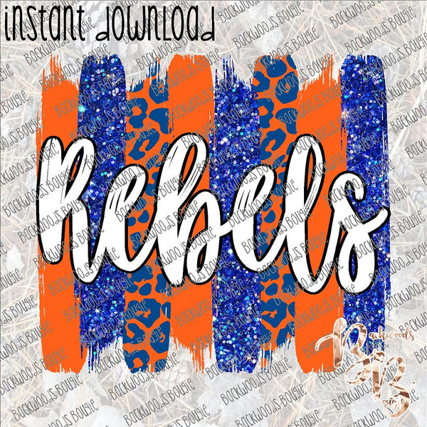 Rebels Brushstrokes Royal and Orange INSTANT DOWNLOAD print file PNG