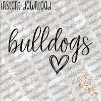 Scribble Heart 2 Bulldogs Black INSTANT DOWNLOAD print file PNG